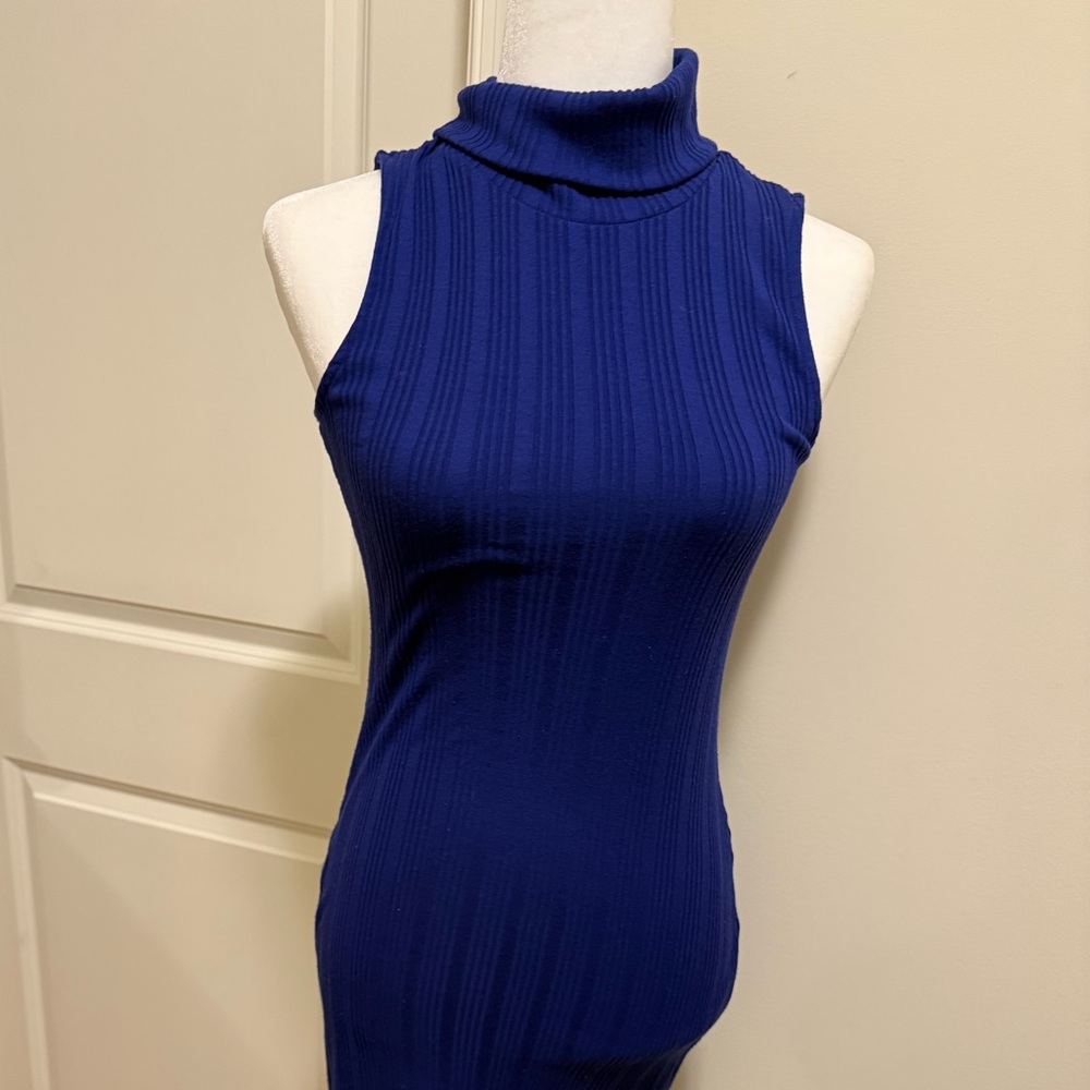 Nine West Royal Blue Ribbed Midi Dress
